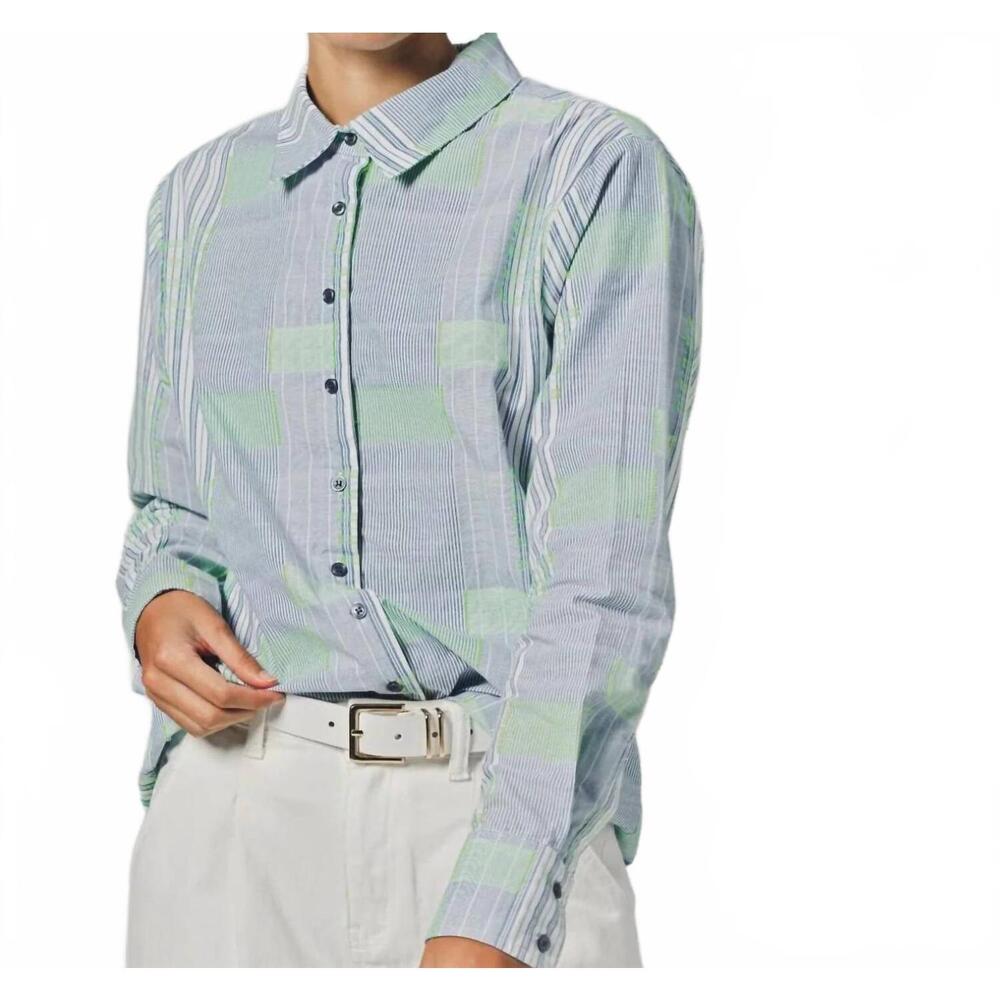 NEW THE SHIRT fluorescent block boyfriend shirt in blue